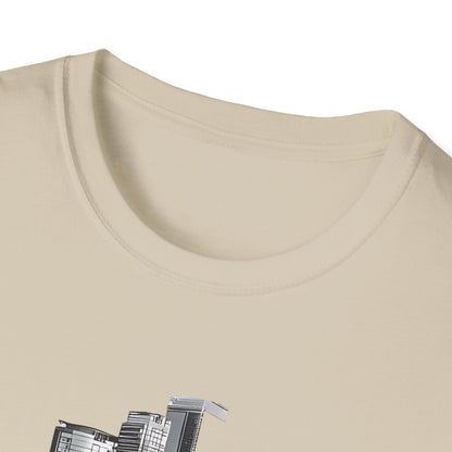 Mustang Car Cityscape T‑Shirt — Red Mustang Front Graphic