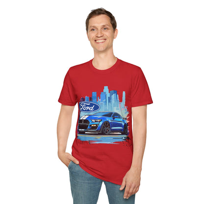 Ford Mustang Blue Sports Car T-Shirt — City Skyline Automotive Tee