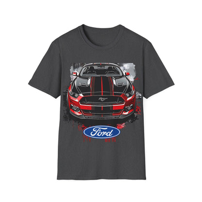 Ford Mustang Front-View Graphic T-Shirt — Red & Black Muscle Car Tee
