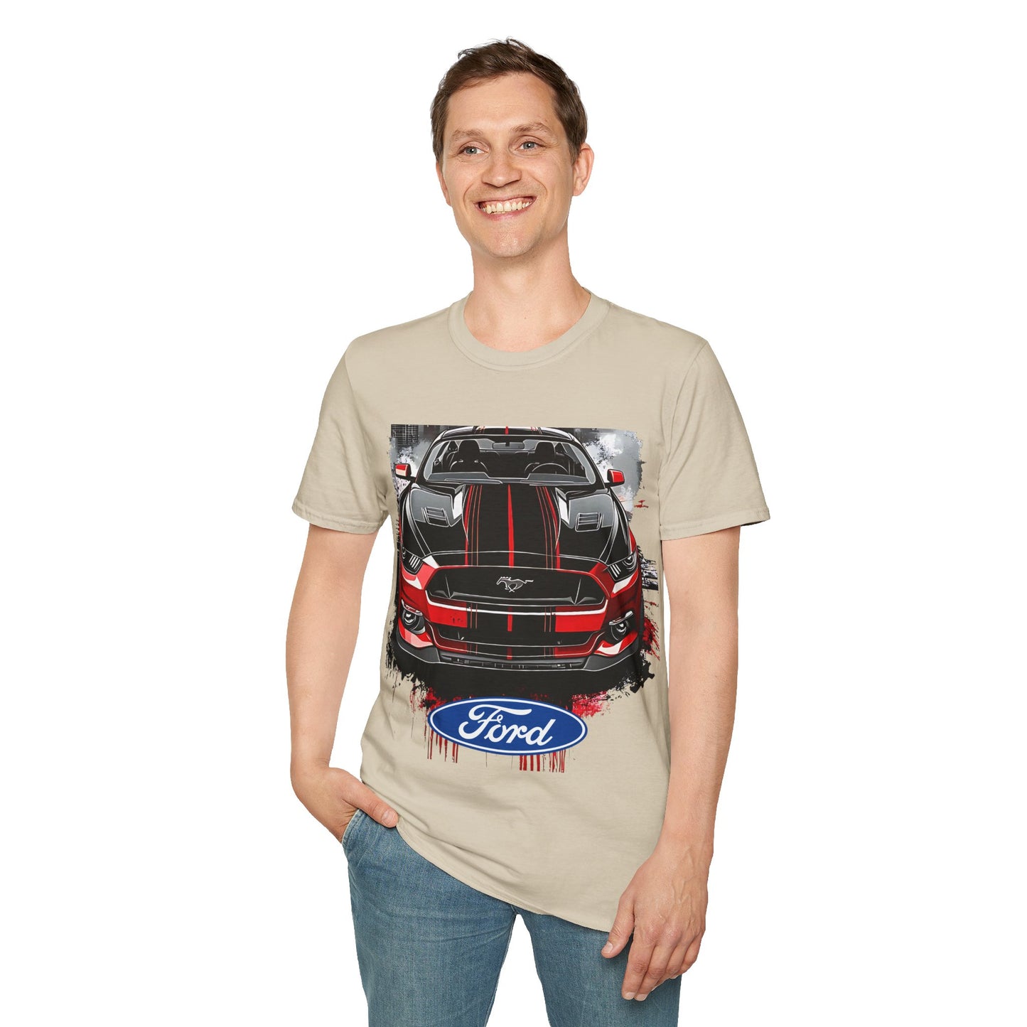 Ford Mustang Front-View Graphic T-Shirt — Red & Black Muscle Car Tee