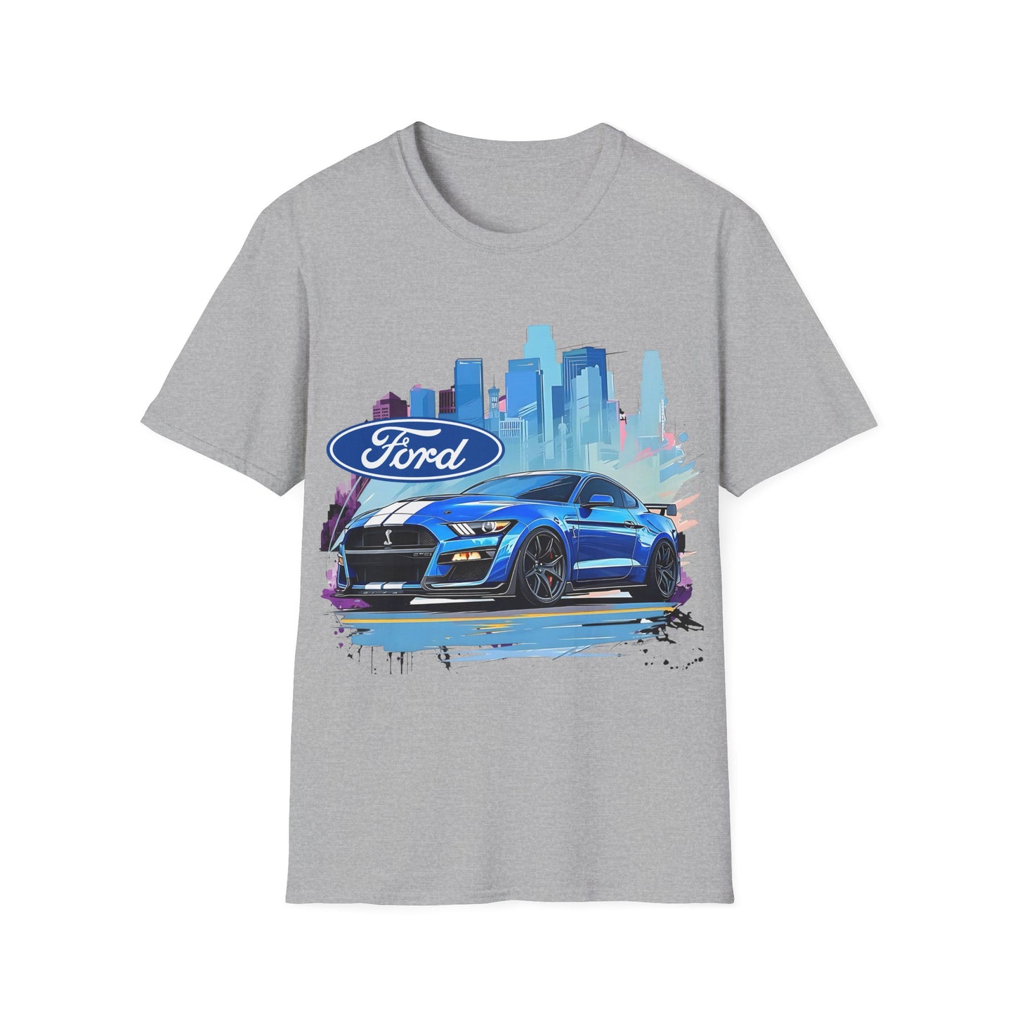 Ford Mustang Blue Sports Car T-Shirt — City Skyline Automotive Tee