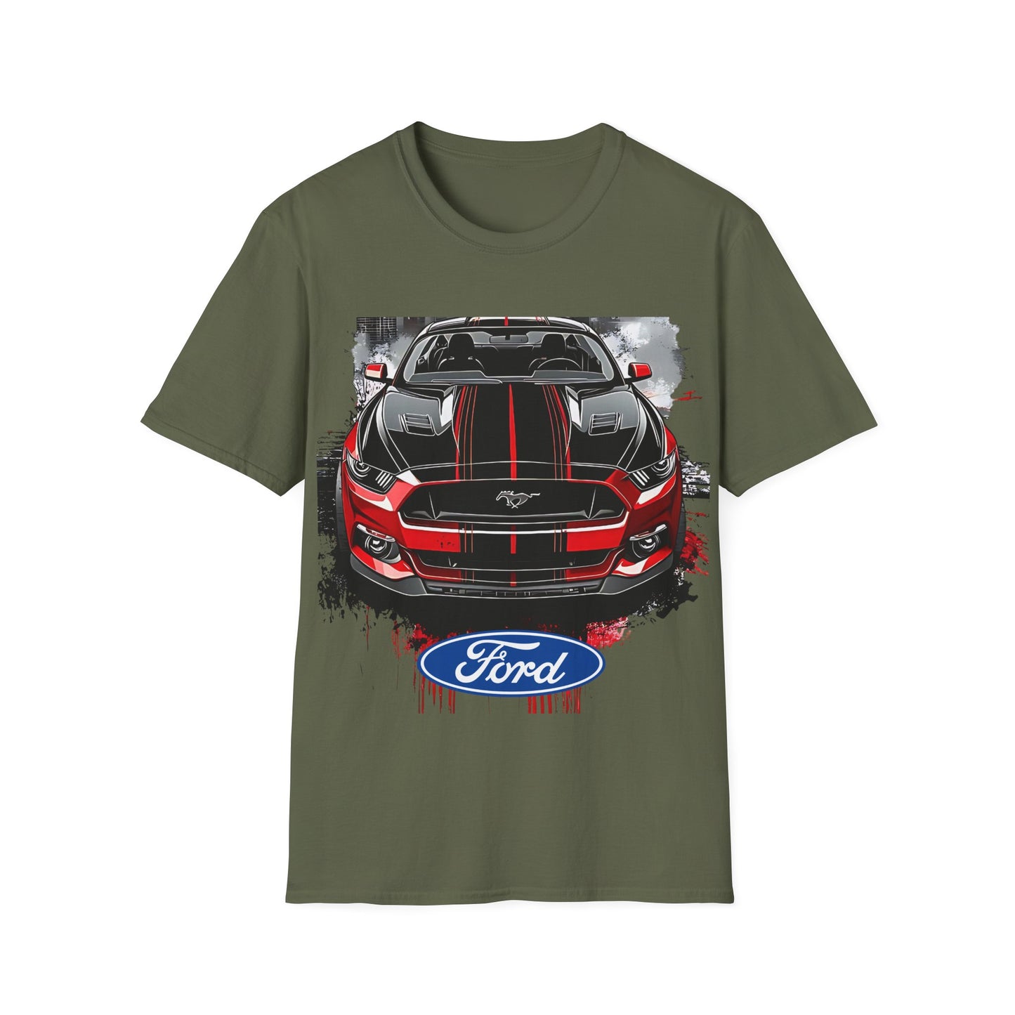 Ford Mustang Front-View Graphic T-Shirt — Red & Black Muscle Car Tee