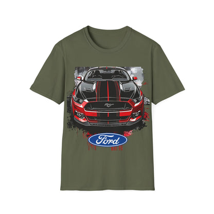 Ford Mustang Front-View Graphic T-Shirt — Red & Black Muscle Car Tee