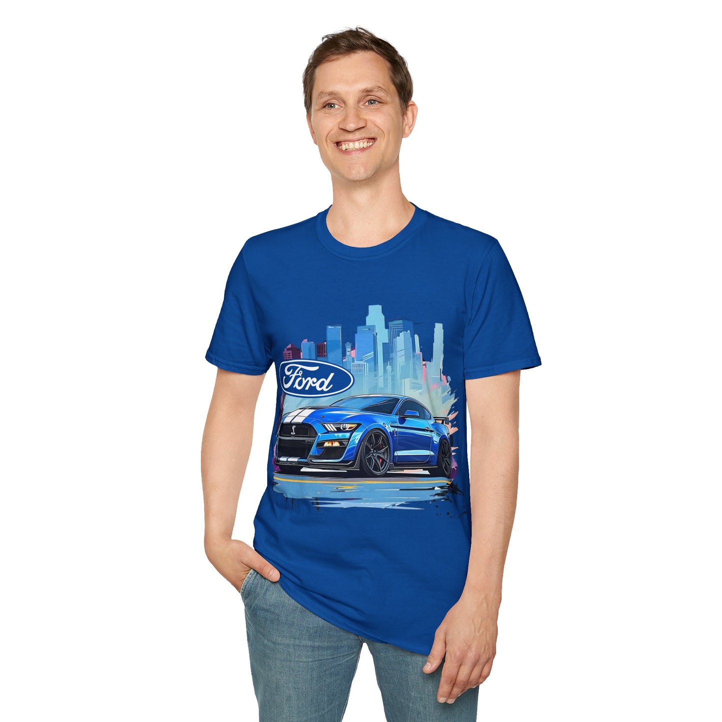 Ford Mustang Blue Sports Car T-Shirt — City Skyline Automotive Tee