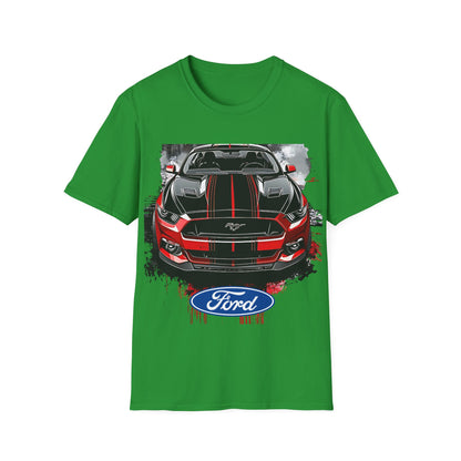 Ford Mustang Front-View Graphic T-Shirt — Red & Black Muscle Car Tee