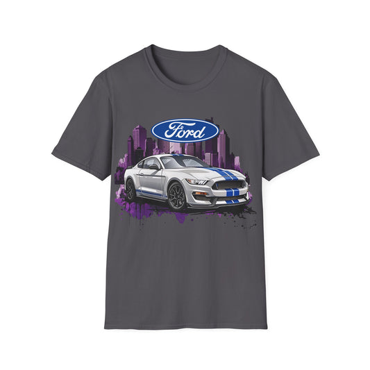 Ford Mustang Shelby GT Car T-Shirt — Vintage City Skyline Automotive Tee