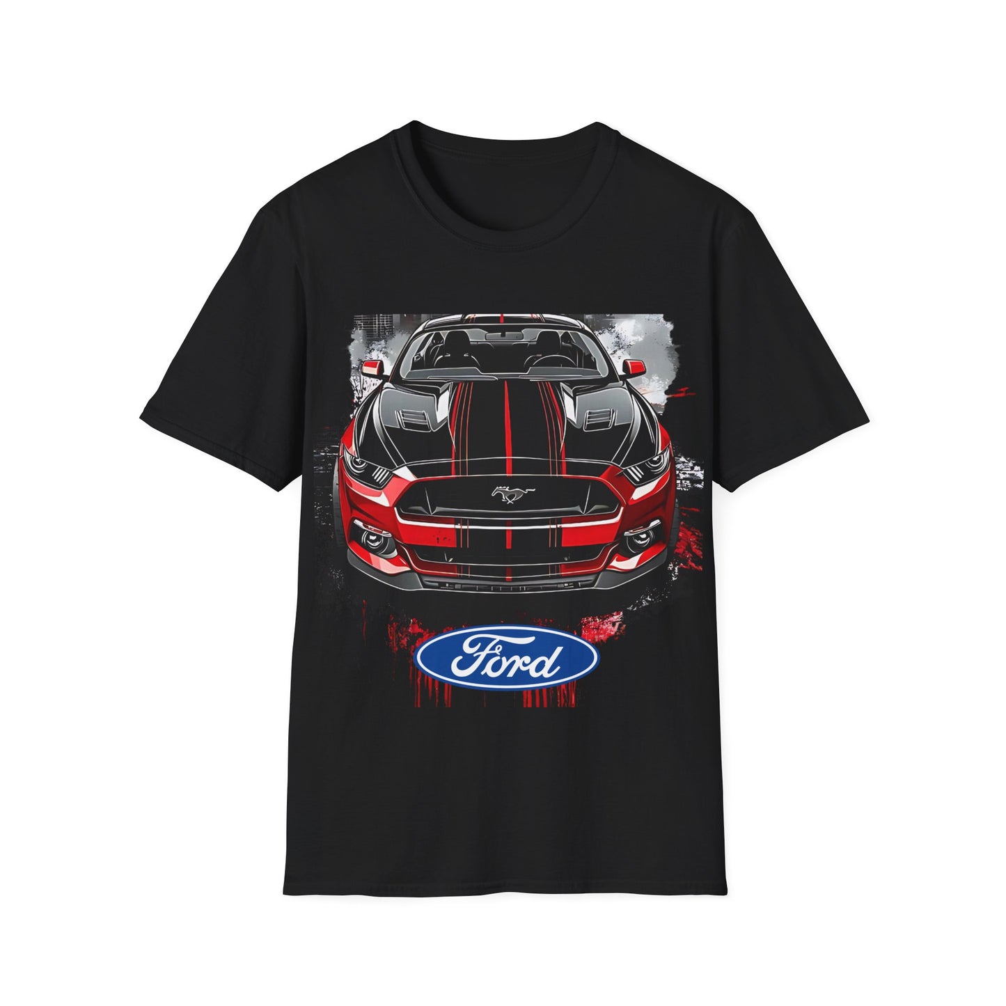 Ford Mustang Front-View Graphic T-Shirt — Red & Black Muscle Car Tee