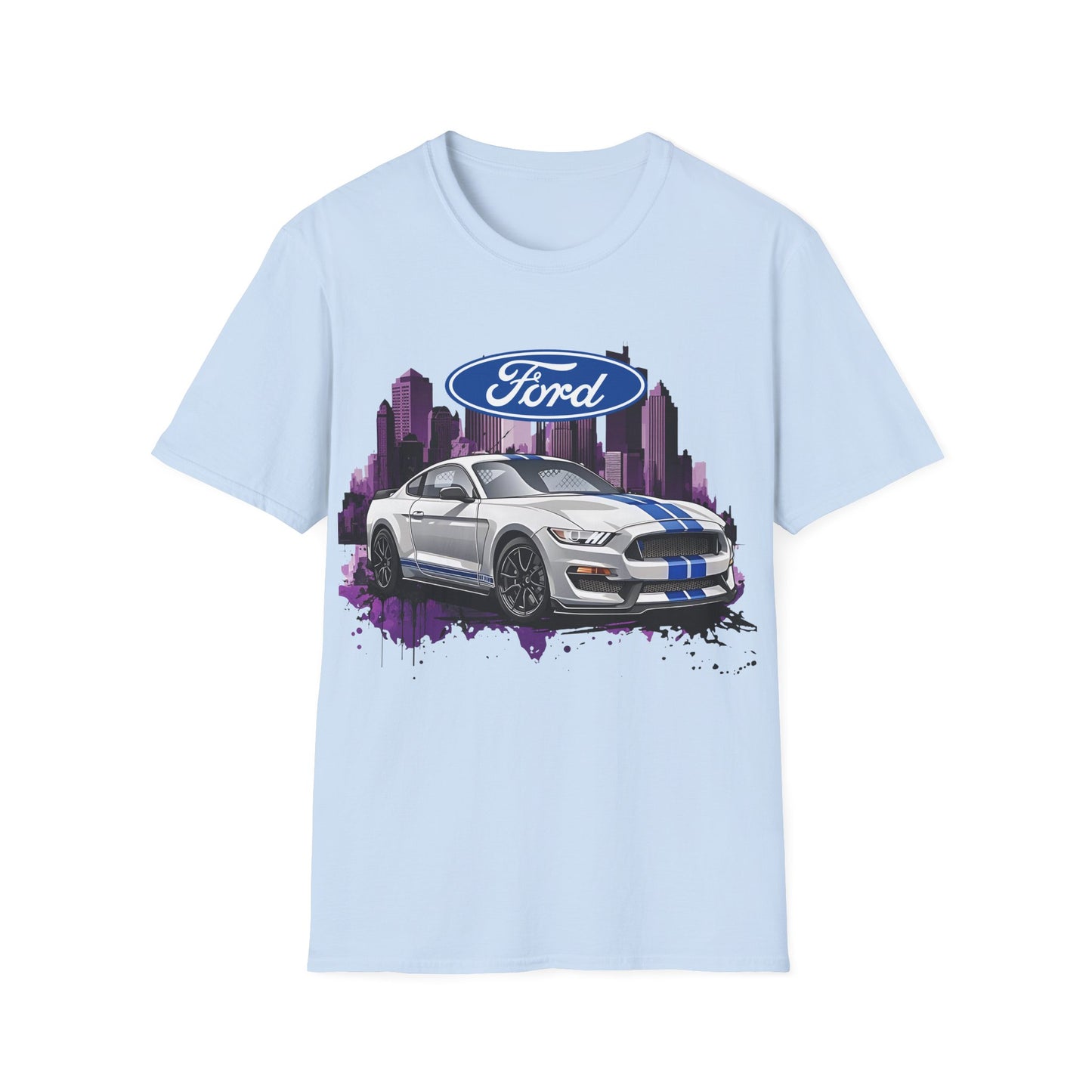 Ford Mustang Shelby GT Car T-Shirt — Vintage City Skyline Automotive Tee
