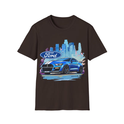 Ford Mustang Blue Sports Car T-Shirt — City Skyline Automotive Tee