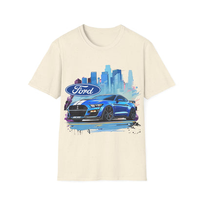 Ford Mustang Blue Sports Car T-Shirt — City Skyline Automotive Tee